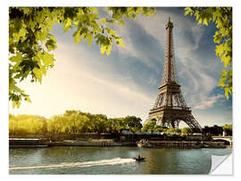 Selvklebende plakat Eiffel tower on the river Seine, France