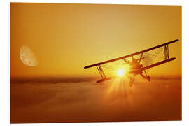 Foam board print Biplane flies towards the sun