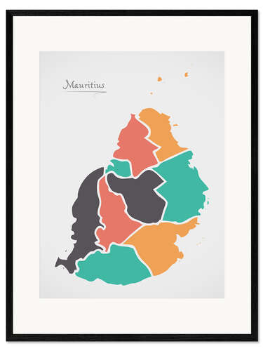 Innrammet kunsttrykk Mauritius map modern abstract with round shapes