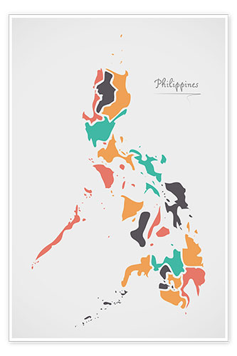 Poster Philippinen Landkarte modern abstrakt mit runden Formen