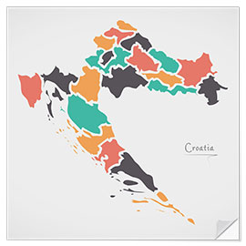 Naklejka na ścianę Croatia map modern abstract with round shapes