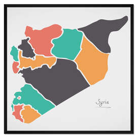 Gerahmter Kunstdruck Syrien Landkarte modern abstrakt mit runden Formen