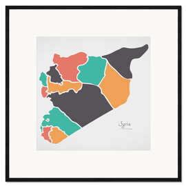 Impressão artística com moldura Syria map modern abstract with round shapes