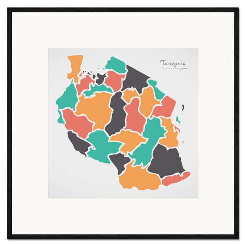 Inramat konsttryck Tanzania map modern abstract with round shapes