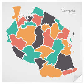 Selvklebende plakat Tanzania map modern abstract with round shapes