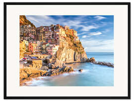 Gerahmter Kunstdruck Manarola in der Dämmerung, Cinque Terre, Ligurien, Italien