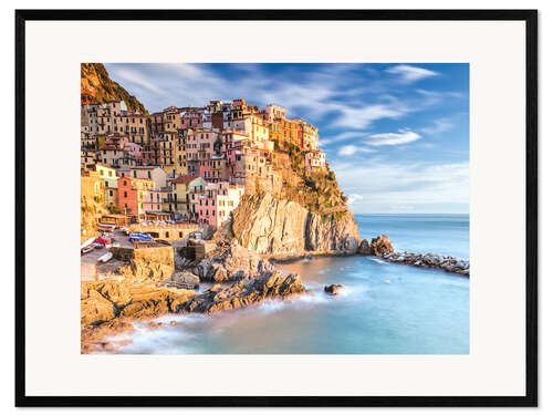 Framed art print Manarola at dusk, Cinque Terre, Liguria, Italy