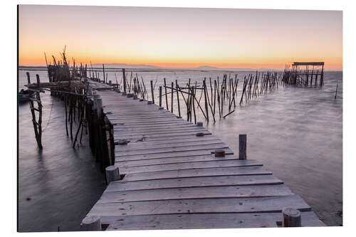 Aluminium print Sunset at Palafito Pier of Carrasqueira, Setubal, Portugal