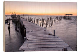 Trätavla Sunset at Palafito Pier of Carrasqueira, Setubal, Portugal