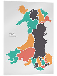 Acrylglas print Wales map modern abstract with round shapes