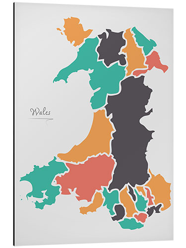 Alubild Wales Landkarte modern abstrakt mit runden Formen