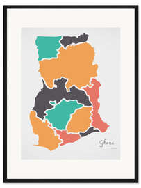 Gerahmter Kunstdruck Ghana Landkarte modern abstrakt mit runden Formen