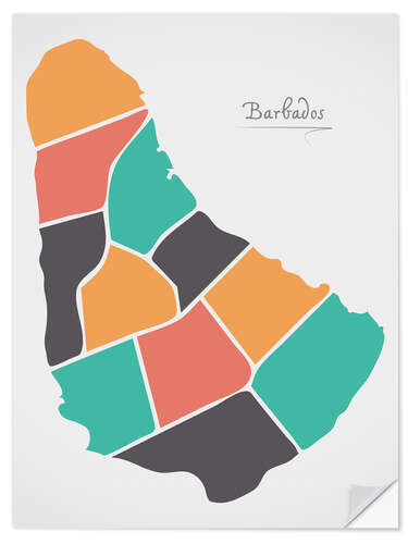 Selvklebende plakat Barbados map modern abstract with round shapes