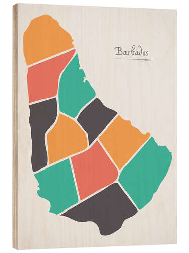 Wood print Barbados map modern abstract with round shapes