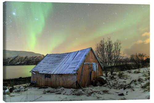 Canvas-taulu Aurora Borealis on typical Rorbu, Svensby, Norway