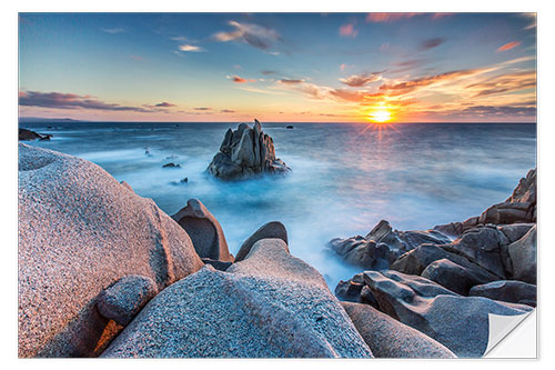 Naklejka na ścianę Sunset on cliffs of Capo Testa, Sardinia, Italy