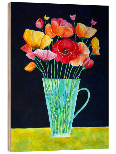 Holzbild Vase mit Mohnblumen