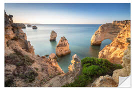 Selvklebende plakat Cliffs at sunrise, Praia Da Marinha, Algarve, Portugal