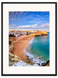 Gerahmter Kunstdruck Panorama von Carvoeiro bei Sonnenuntergang, Algarve, Portugal