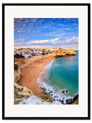 Impression artistique encadrée Panorama de Carvoeiro au coucher du soleil au Portugal
