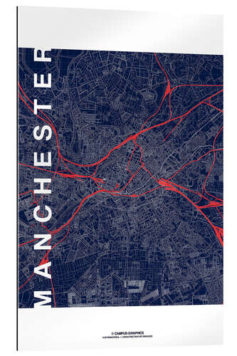 Tableau en plexi-alu Manchester Map Midnight Map