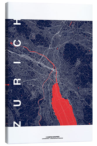 Leinwandbild Zurich Karte Mitternacht (Zürich)