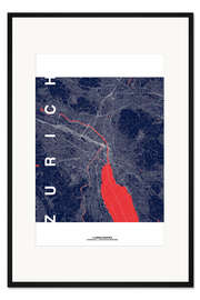 Gerahmter Kunstdruck Zurich Karte Mitternacht (Zürich)