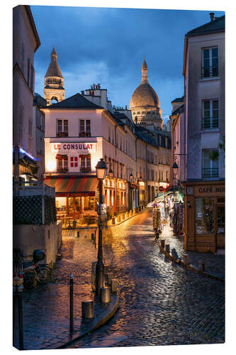Lærredsbillede Sidewalk cafes in Montmartre with Sacré-Coeur, Paris