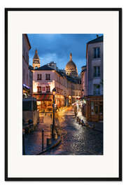 Gerahmter Kunstdruck Straßencafes in Montmartre mit Sacré-Coeur, Paris