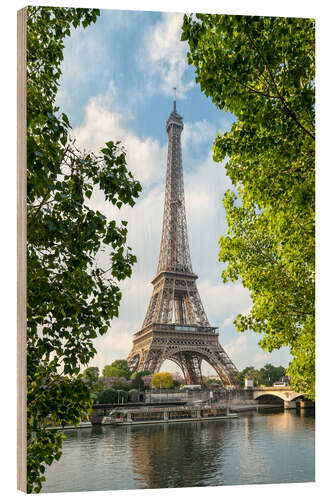 Holzbild Eiffelturm am Ufer der Seine, Paris, Frankreich