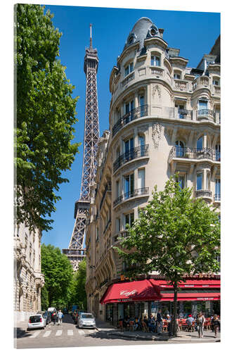 Acrylglas print Eiffel tower with street cafe in Paris, France