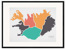 Framed art print Iceland map modern abstract with round shapes