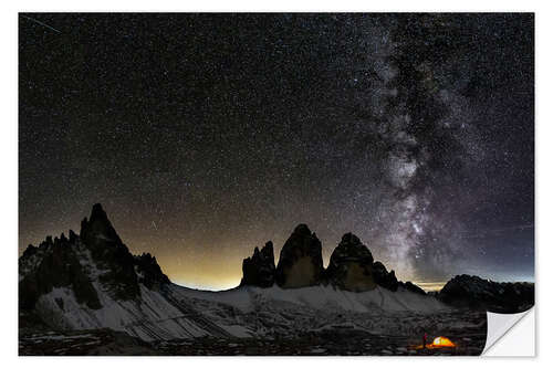 Naklejka na ścianę Lonely Tent under Milky way over Tre cime - Dolomites