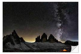 Wall sticker Lonely Tent under Milky way over Tre cime - Dolomites