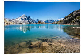 Quadro em alumínio Mont Blanc é refletido em Lacs des Chéserys, Chamonix, França