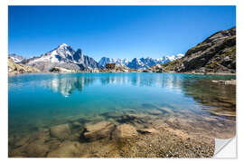 Wandsticker Mont Blanc spiegelt sich in Lacs des Chéserys, Chamonix, Frankreich