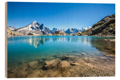 Wood print Mont Blanc is reflected in Lacs des Chéserys, Chamonix, France