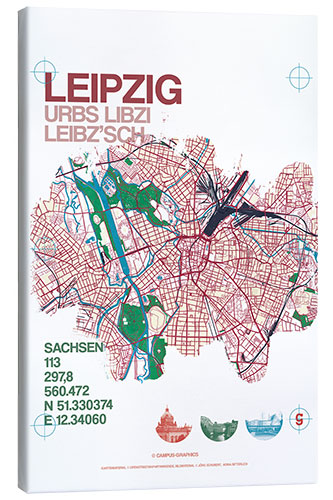 Leinwandbild Leipzig Karte Stadtmotiv