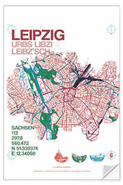 Selvklebende plakat Leipzig map city motive