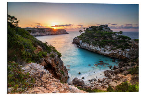 Aluminium print Sunrise with beautiful bay, Majorca, Spain