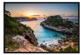 Gerahmter Kunstdruck Sonnenaufgang mit schöner Bucht, Mallorca, Spanien