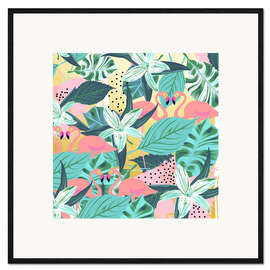 Ingelijste kunstdruk Flamingo Tropical