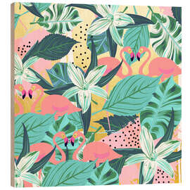 Holzbild Flamingo Tropical