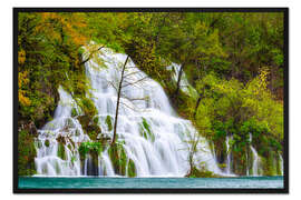 Gerahmter Kunstdruck Frühling an den Wasserfällen von Plitvice