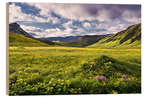 Hout print Green landscape on Iceland