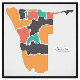 Gerahmter Kunstdruck Namibia Landkarte modern abstrakt mit runden Formen