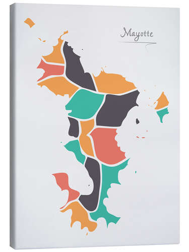 Canvastavla Mayotte map modern abstract with round shapes