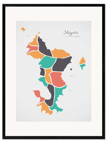 Framed art print Mayotte map modern abstract with round shapes