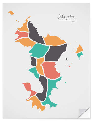 Selvklebende plakat Mayotte map modern abstract with round shapes