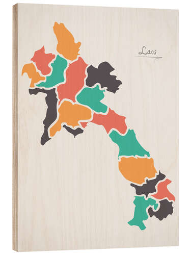 Wood print Laos map modern abstract with round shapes